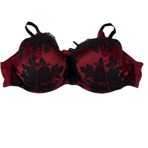 Torrid Curve 44C Full Coverage Balconette Bra Red Black Floral Lace #3020